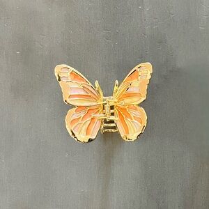 Orange Pink Yellow Pastel Gold Metal Butterfly 2.5" Lobster Claw Hair Clip